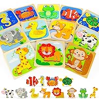 TOY Life Wooden Animal Puzzles for Toddlers 1-3, 12 Piece Puzzles for Kids Ages 2-4, Toddler Puzzles Ages 1-3, Montessori Puzzles for 1 Year Old, Baby Puzzles, Learning Toy for Toddlers 1-3 Year Old