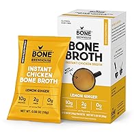 Bone Brewhouse - Chicken Bone Broth Protein Powder - Lemon Ginger Flavor - Keto & Paleo Friendly - Instant Soup Broth - 10g Protein - Natural Collagen, Gluten-Free & Dairy Free - 5 Individual Packets