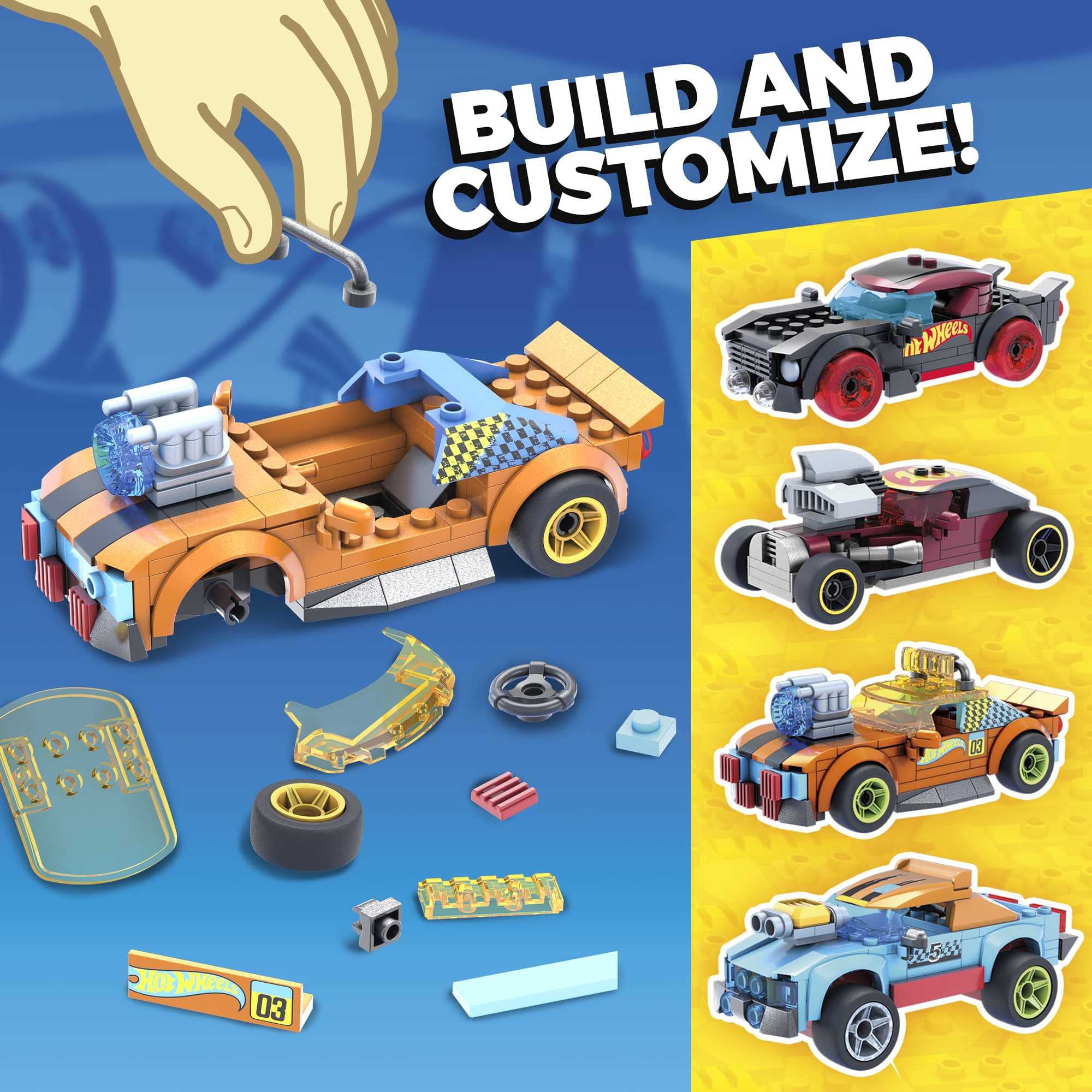 MEGA Hot Wheels Race Car Building Toys, Car Customizer Includes Rally Cat, Dawgzilla, Night Shifter, Mod Rod and 4 Micro Action Figure Drivers