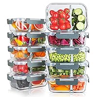 KOMUEE 10 Packs 30oz Glass Meal Prep Containers 2 Compartments,Glass Food Storage Containers with Lids,Airtight Lunch Bento Boxes,BPA Free,Oven,Freezer and Dishwasher Safe