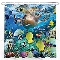 Colorful Fish Shower Curtain, Ocean Underwater World Shower Curtain Tropical Fishes Turtle Coral in The Deep Sea, Polyester Waterproof Shower Curtain Sets with Hooks, 72x72 Inches(05)