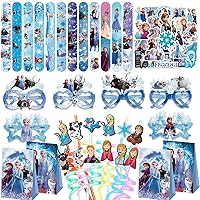 98PCS Frozen Party Favor Supplies -Reusable Drinking straws Glasses&Slap Bracelets Candy Bags&Frozen Stickers Gifts for Kids Birthday Frozen Themed Party Favors Birthday Decorations