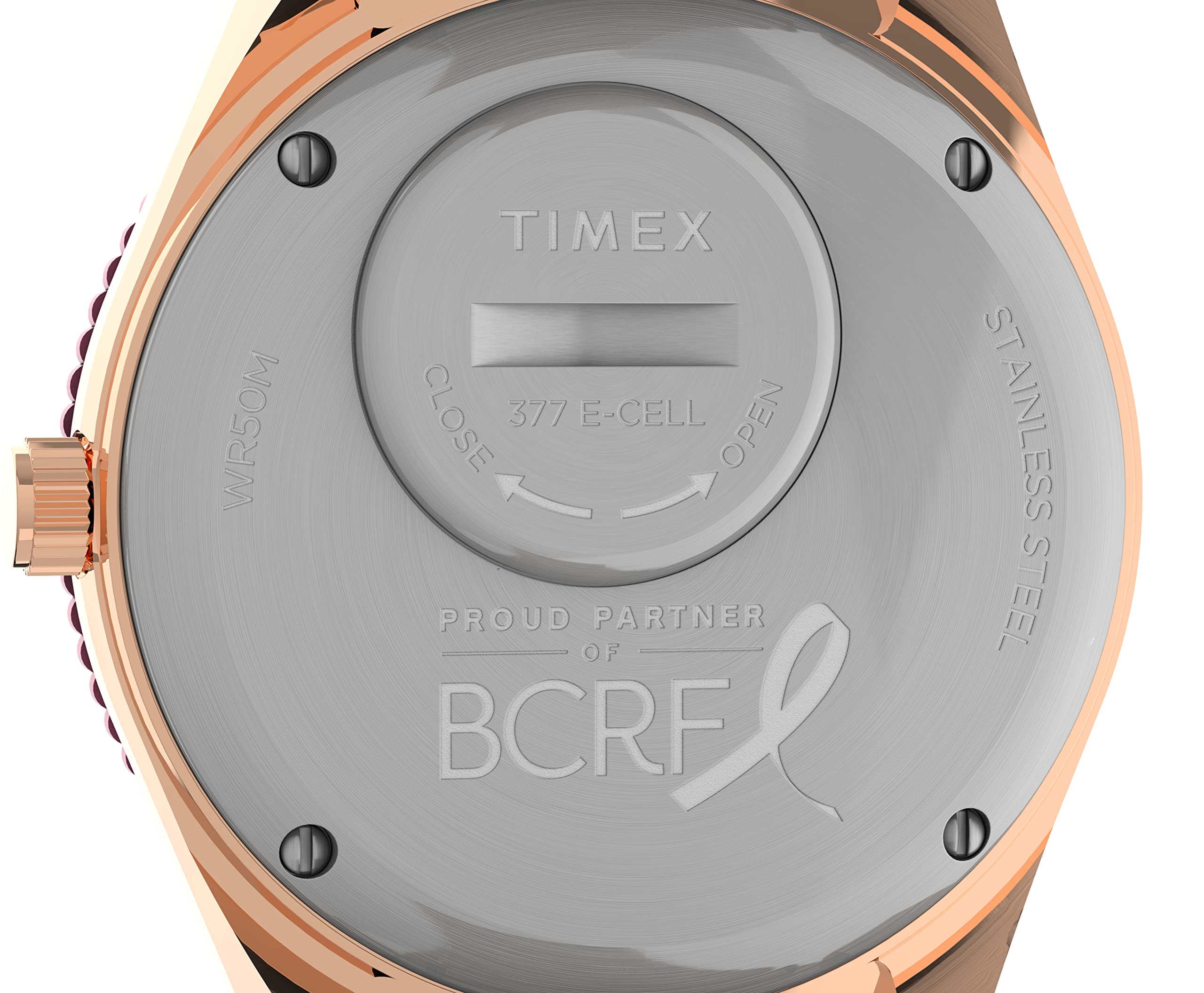 Timex Women's Q X BCRF 36mm Watch - Two-Tone Expansion Band Pink Dial Rose Gold-Tone Case