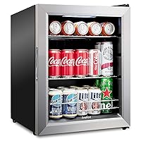 Ivation 62 Can Beverage Refrigerator, Freestanding Ultra Cool Mini Fridge, Beer, Cocktails, Soda, Juice Cooler for Home & Office, Reversible Glass Door & Adjustable Shelving - Stainless Steel