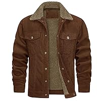 Mens Sherpa Lined Jackets Plush Collar Button Up Coats Casual Corduroy Trucker Jackets Lapel Thicken Winter Outerwear