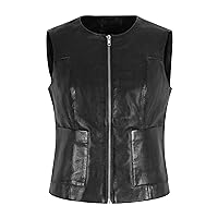 LADIES SLIM Waistcoat Black Real Leather CASUAL SUMMER SOFT VEST GILLET 8048