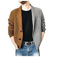 Men's Shawl Collar Cardigan Casual Long Sleeve Open Front Knit Sweater Coat with Pockets