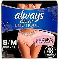 Always Discreet Boutique Adult Incontinence and Postpartum Underwear for Women, Maximum Protection, S/M, Rosy, 48 Count (Packaging May Vary)