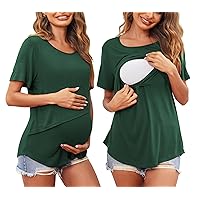 Ekouaer Women's Maternity Shirts Short Sleeves Nursing Tops 3 Pack Double Laye Breastfeeding Tees Pregnancy Clothes S-XXL