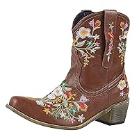 Cowboy Boots For Women Cowgirls Boots Embroidered Retro Shoes Ankle Boots