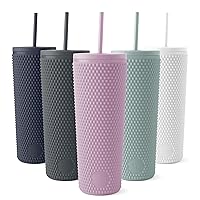 Simple Modern Plastic Matte Studded Tumbler with Lid and Straw | Reusable BPA Free Iced Coffee Cups Double Wall Smoothie Cup | Gifts for Women Men Him Her | Classic Collection | 24oz | Lavender Mist