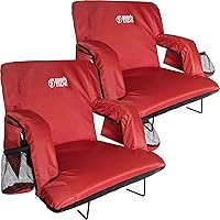 BRAWNTIDE Stadium Seat with Back Support - Comfy Cushion, Thick Padding, 2 Steel Bleacher Hooks, 4 Pockets, 2 Cup Holders, Reclining Back, Ideal Chair for Sport Events, Beaches, Camping, Concerts