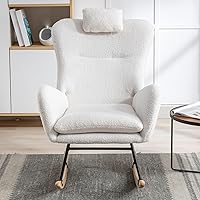 Rocking Chair Nursery,Upholstered Nursery Glider Chair with High Backrest and Pocket,Rocker Accent Armchair for Living Room Nursery Bedroom Balcony Office White