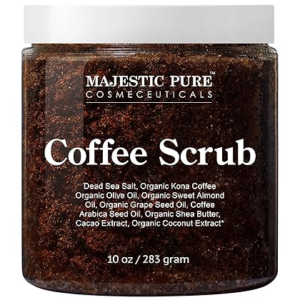 MAJESTIC PURE Arabica Coffee Scrub - All Natural Exfoliating Body Scrub for Skin Care, Stretch Marks, Acne & Cellulite, Reduce the Look of Spider Veins, Eczema, Age Spots & Varicose Veins - 10 Ounces