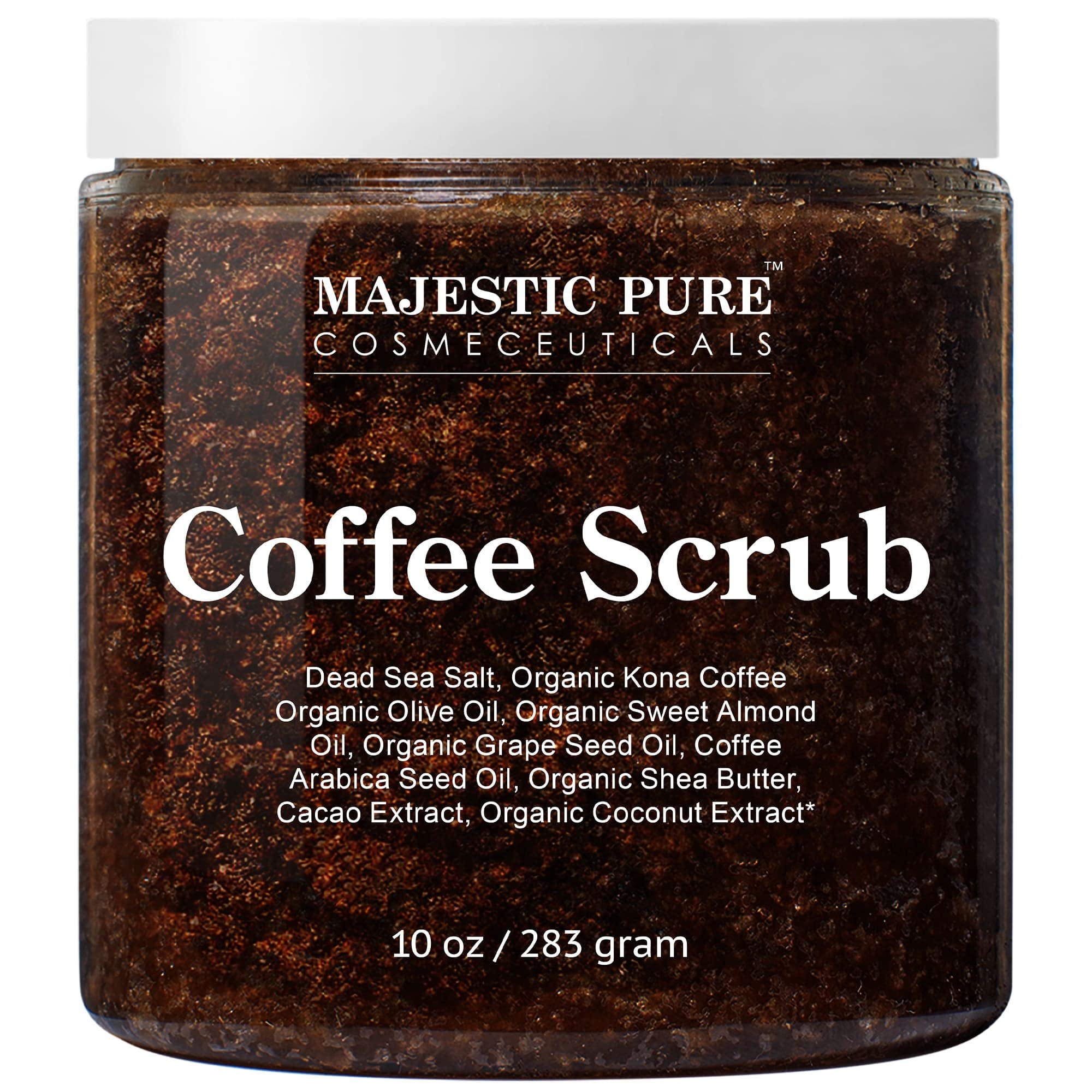 MAJESTIC PURE Arabica Coffee Scrub - All Natural Exfoliating Body Scrub for Skin Care, Stretch Marks, Acne & Cellulite, Reduce the Look of Spider Veins, Eczema, Age Spots & Varicose Veins - 10 Ounces