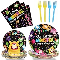 96 Pcs Monster Plates and Napkins Party Supplies kits Monster Tableware Set Little Monster Party Decorations Favors for Boy or Girl Birthday Baby Shower Serves 24