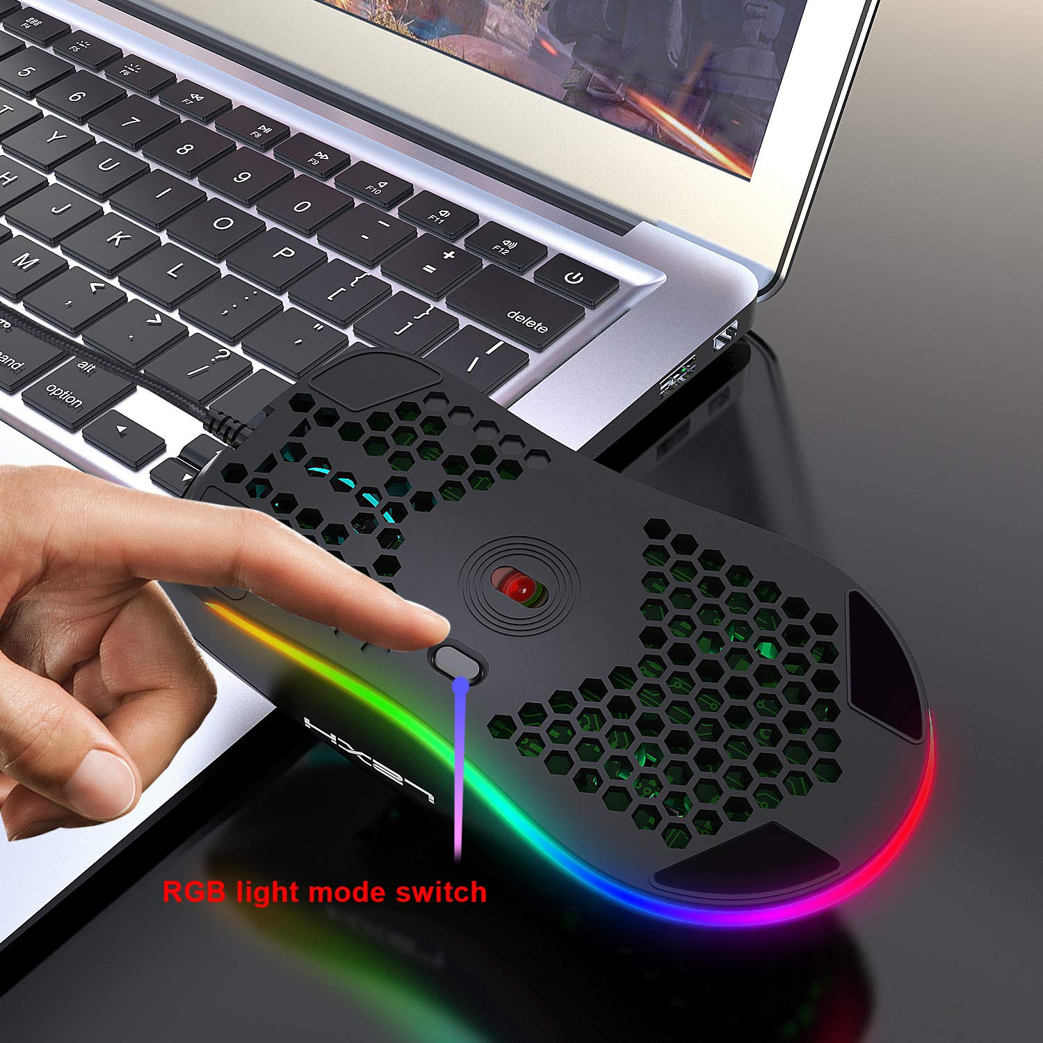 FELICON Portable one Handed Gaming Mechanical Keyboard and Mouse Combo, RGB Backlit Wired Gaming Left Handed and Up to 6400DPI Honeycomb Shell Mouse for PC Laptop Computer