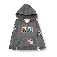 Amazon Essentials Disney | Marvel | Star Wars | Frozen | Princess Girls' Fleece Zip-up Sweatshirt Hoodies (Previously Spotted Zebra), Marvel Icons, X-Small