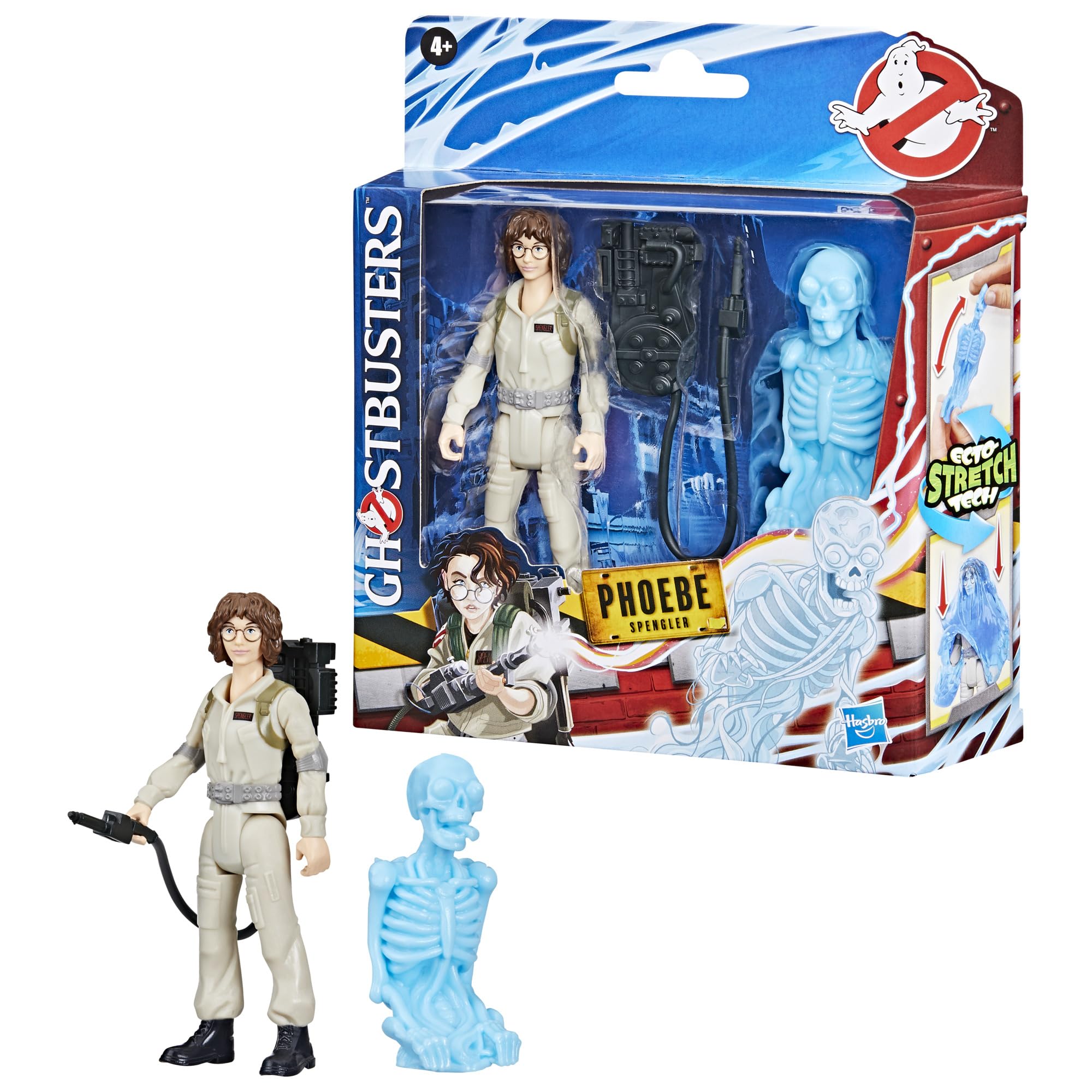 GHOSTBUSTERS Fright Features Phoebe Spengler Action Figure with Ecto-Stretch Tech Bonesy Ghost Toy Accessory, Toys for Kids Ages 4+