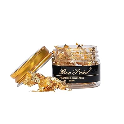 BeePoint 24K Edible Gold Foil Flakes - 30mg Gold Flakes for Cake Decorating, Baking & Cooking, Art Crafts & DIY Projects, Nails, Candles, Makeup