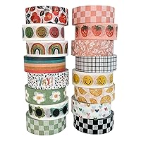 YUBBAEX 24 Rolls Washi Tape Set Basic Skinny Masking Decorative Tapes for Arts, DIY Crafts, Journals, Planners, Scrapbooking, Wrapping Basic Patterns