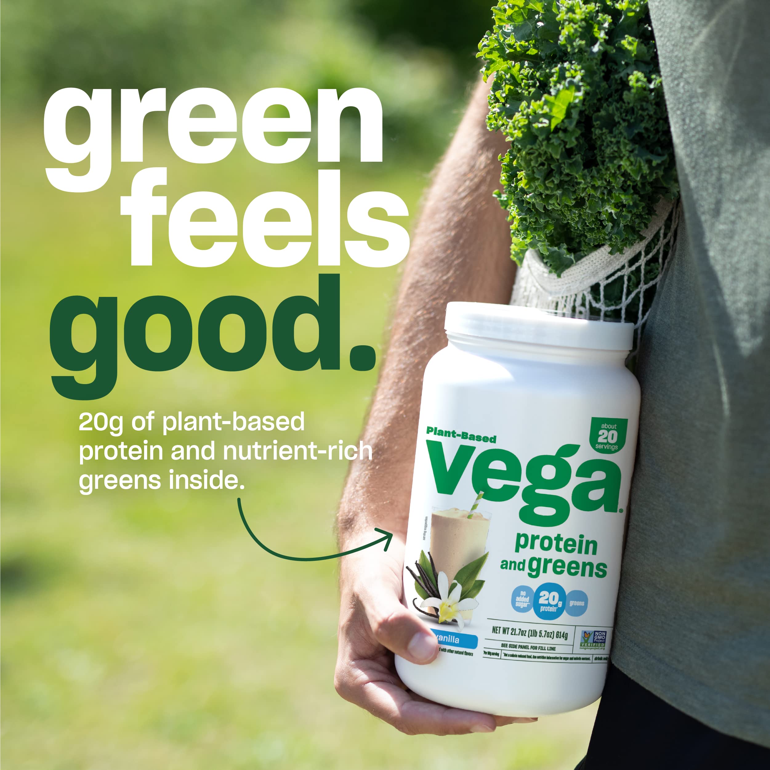 Vega Protein and Greens, Plant Based Protein Powder Plus Veggies n Protein Powder, KetoFriendly, Vegetarian (25 Servings, 26.8 Oz Tub)