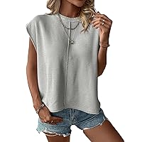 Milumia Women's Casual Cap Sleeve Crew Neck Pullover Sweater Vest Loose Fit Knit Tops Light Grey Small