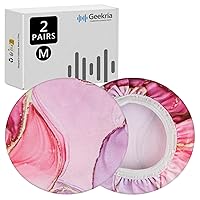 Geekria NOVA 2 Pairs Flex Fabric Headphones Ear Covers, Washable & Stretchable Sanitary Earcup Protectors for Over-Ear Headset Ear Pads, Sweat Cover for Warm & Comfort (M/Pink Marble)