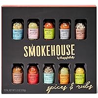 Smokehouse by Thoughtfully, Gourmet Grilling Spice Gift Set, Grill Seasoning Flavors Include Chipotle, Lemon Pepper, Habanero, Cajun & More, Set of 10