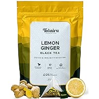 Lemon Ginger Tea - Detox tea for body cleanse, 25 Pyramid Tea Bags, Pure Leaf Tea - Naturally Flavored Black Tea, Rich in Antioxidants, Zero Calorie, Vegan, Gluten free - Immunity booster tea
