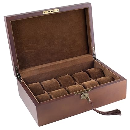 Caddy Bay Collection Wood Watch Box Display Storage Case Chest with Solid Top Holds 10 Watches with Adjustable Soft Pillows