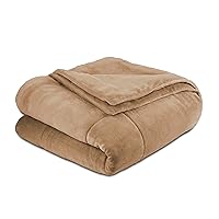 Queen Plush Lux Warm Blankets - All Season Blankets - Lightweight Quilted Blanket Full Queen Size - Ultra Soft Luxury Hotel Blanket - Box Stitched Blanket (Queen, Beige)