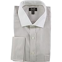 Men's Classic/Regular Fit Non-Iron Twill Bar Stripe French Cuff Dress Shirt