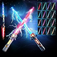 Light Saber,2 Pack Lightsabers Sword for Kids with FX Sound & 16 Colors,2 In1 LED Lightsaber Toy,Retractable Lightsabers,Halloween Dress Up Party Gift,Black & Grey(SF25111)
