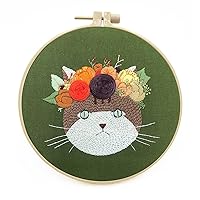Mozzyyee Embroidery Starter kit, DIY Adult Beginner Embroidery Kits, Including Cloth with Cat Patterns, Colored Threads, Needles, Hoops and Instructions (Green)