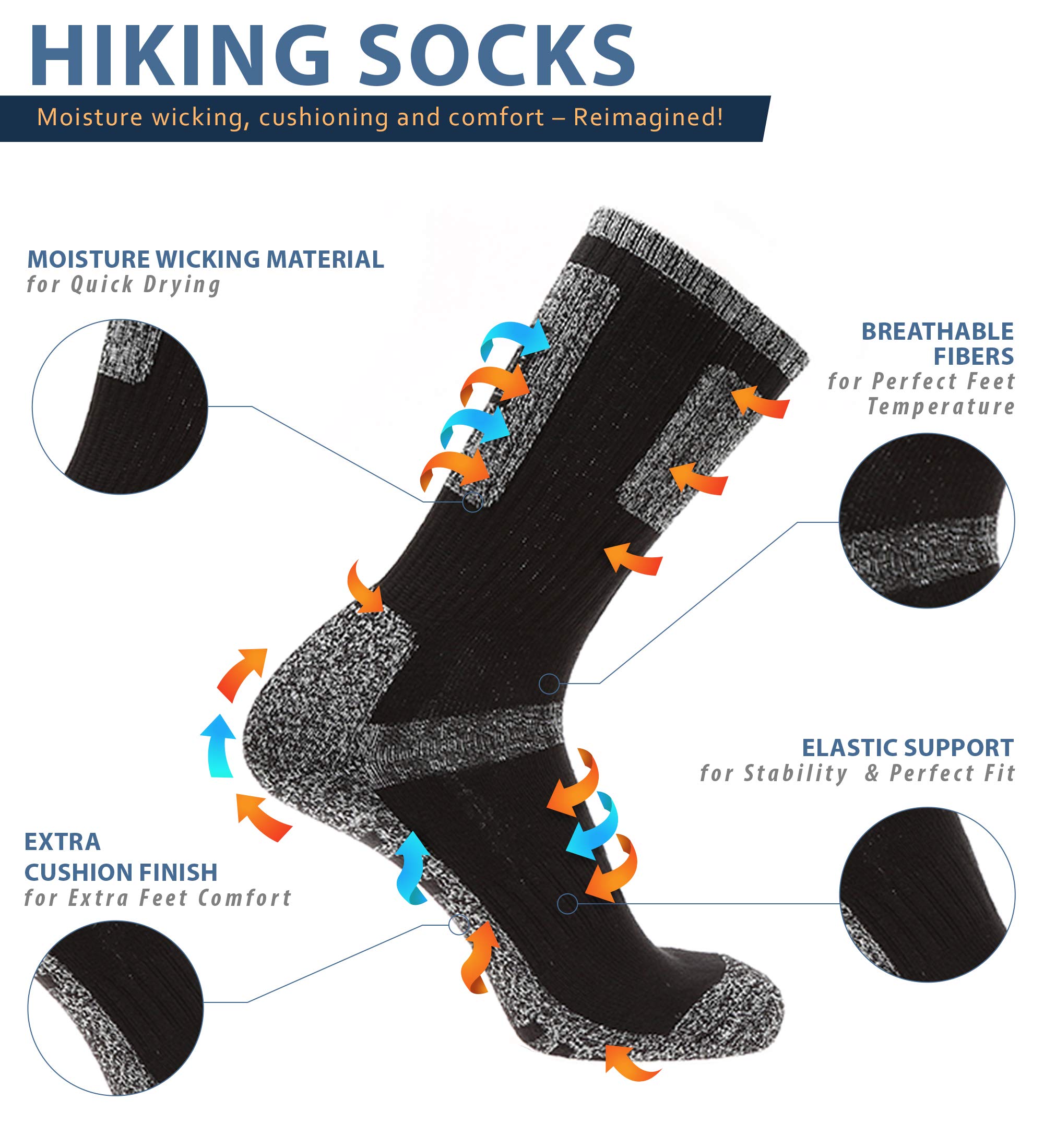 MIRMARU Men's 5 Pairs Multi Performance Outdoor Sports Hiking Trekking Crew Socks