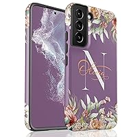 Custom Floral Monogram Initial Name Case, Personalized Case Designed for Samsung Galaxy S24 Plus, S23 Ultra, S22, S21, S20, S10, S10e, S9, S8, Note 20, 10 - v3 Purple