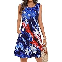 elescat Summer Dresses for Women Casual Sleeveless Tshirt Beach Flowy Tank Sundresses with Pockets