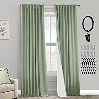 Sage Green Blackout Curtains for Bedroom Aesthetic 84 Inches Long,Boho Cute Linen Textured Thermal Pleated Back Tab Retro Vintage Curtains for Living Room,84 Inch Length 2 Panels Set,Light Green
