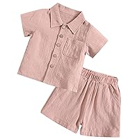 Happy Cherry Baby Boy Clothes Cotton Linen Short Sleeve T-shirt Top Button-Down Shirt Short Set Toddler Summer Outfit