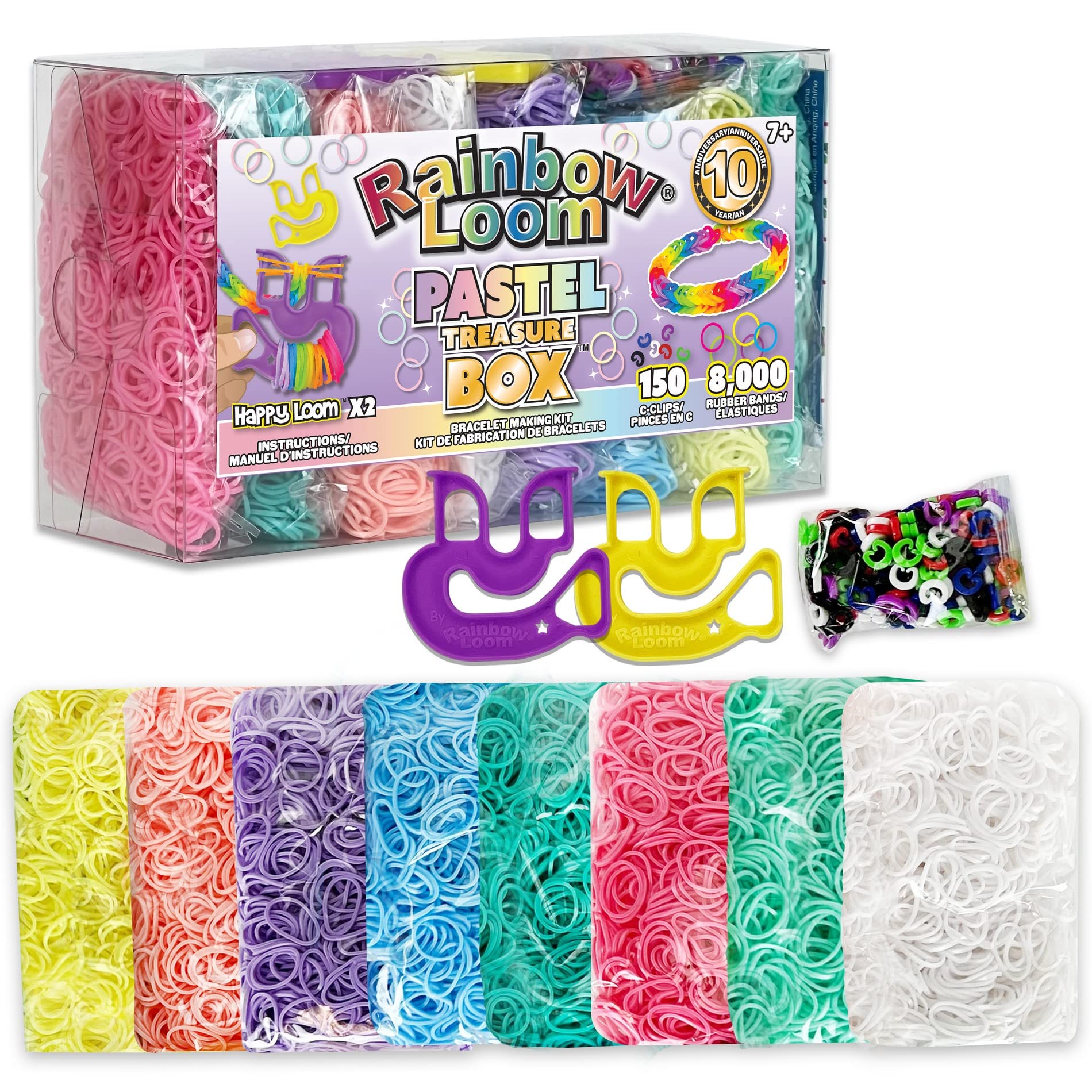 Rainbow Loom® Treasure Box Pastel Edition, 8,000 Rubber Bands in 8 Different Pastel Colors, and a BONUS of 2 Happy Looms, Great Activities for Boys and Girls 7+