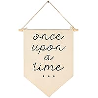 Once Upon a Time-Decor Gift for Nursery Bedroom Playroom Front Door Bookshel Bookcase Reading Corner-Birthday Christmas Gift-Canvas Hanging Flag Banner Wall Sign Decor Gift for Baby Kids Girl Boy Teen