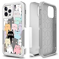 for iPhone 12, iPhone 12 Pro, Cute Funny Cats Pattern Shock-Absorption Hard PC + Inner Silicone Hybrid Dual Layer Armor Defender Case Protective Cover for iPhone 12/12 Pro