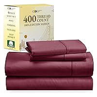 California Design Den 400 Thread Count 100% Cotton Sheets, King Size Sheet Set, 4 Pc, Luxury Sheets & Pillowcases, Breathable Bedding for King Bed, Sateen, King Bed Sheets, Deep Pockets (Burgundy Red)