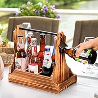Wooden Bottle Caddy with Bottle Opener, Beer Caddy with Built-In Cap Collector Catcher, 6 Pack Drink Carrier for Beer, Soda, Bar, Pub, Restaurant, Brew Fest Party, Easy Transport