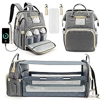 Kompoll Diaper Bag Backpack, Multifunction Waterproof Large Travel Baby Changing Bags Travel Back Pack for Dad/Mom, Baby Stuff Organizer Backpack with Changing Station, Baby Registry Search (Grey)