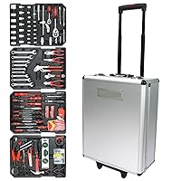 Sliver Hand Tool Box With 4 Layers Of Toolset,Aluminum Trolley Case Tool Set,Rolling Tool Case Box On Wheels,899pcs Household Hand Kit for House Repair, Garden, Office