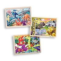 Melissa & Doug 3-Puzzle Jigsaw Set - Dinosaurs, Ocean, and Safari - Toddler Jigsaw Puzzles, Sea Creatures Wooden Puzzles, Dinosaur Puzzles, Animal Puzzles For Kids Ages 3+