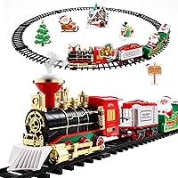 Christmas Train Sets for Under The Tree- Christmas Railway Train Set with Railway Track & 4 Cars- Lights and Sounds Railway Battery Operated Electric Train Set for Kids