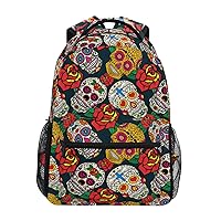 ALAZA Sugar Skull Roses Dead Day Backpack Purse with Multiple Pockets Name Card Personalized Travel Laptop School Book Bag, Size M/16.9 inch